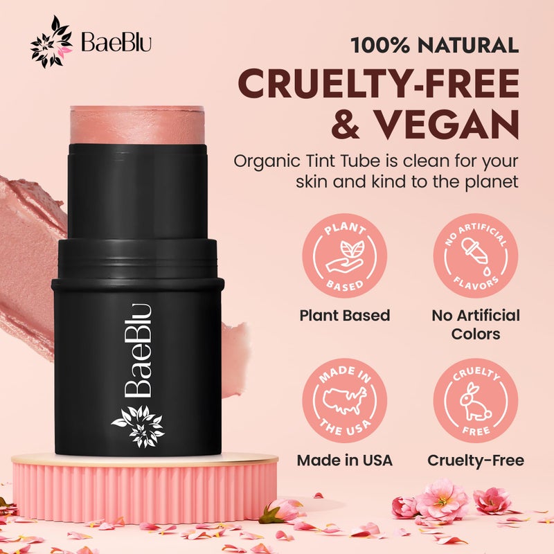 BaeBlu - Organic Blush Tube, Rose - 100% Natural Vegan Cream Blush Sticks, Multi-Use Bronzer, & Highlighter for Lips, Cheeks & Eyes, Buildable Shimmer, Gluten-Free, Paraben-Free, Made in USA - Image 2