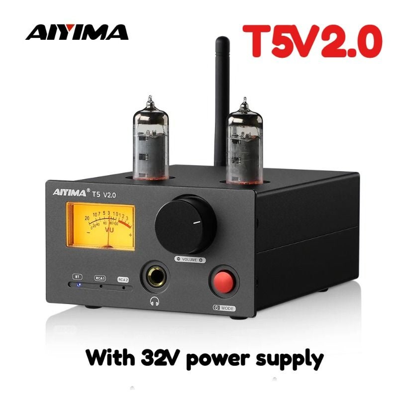 Aiyima T5 V2.0 HiFi 2rca Bluetooth 5.1 Vacuum Tube Headphone Amplifier Class D 2.0 Channel Power Amp 160Wx2, 32V - Image 1