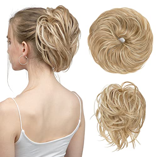 SARLA Messy Hair Bun Hair Pieces Curly Synthetic Updo Fake Scrunchies Ponytail Extension for Women Dirty Blonde 1PCS - Image 1