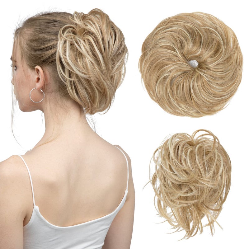 SARLA Messy Hair Bun Hair Pieces Curly Synthetic Updo Fake Scrunchies Ponytail Extension for Women Dirty Blonde 1PCS - Image 2