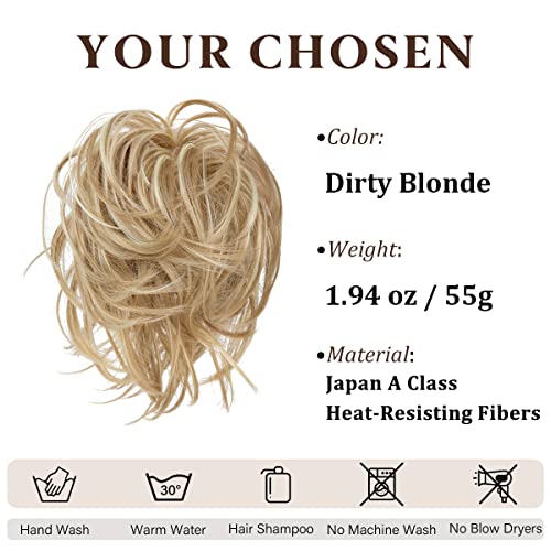 SARLA Messy Hair Bun Hair Pieces Curly Synthetic Updo Fake Scrunchies Ponytail Extension for Women Dirty Blonde 1PCS - Image 3