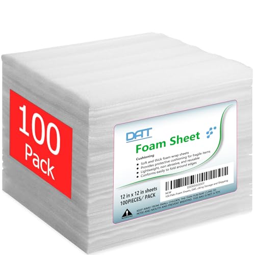 DAT 100 Pack Foam Sheets, DAT 12" x 12", 1/16" Thickness, Foam Wrap Cushioning Material, Moving Supplies for Packing Storage and Shipping - Image 1