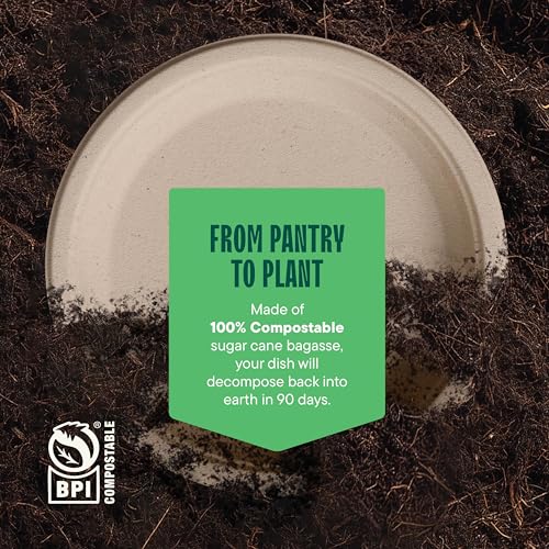 Stack Man Paper Plates, 100% Compostable Heavy Duty, Disposable 7 Inch, Small Dessert Plate - [125-Pack] - {PFAS-Free} - {BPI Certified} Eco-Friendly, Biodegradable Bagasse Natural Brown 7" Small Plates - Image 5