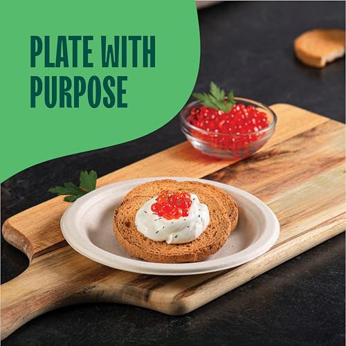Stack Man Paper Plates, 100% Compostable Heavy Duty, Disposable 7 Inch, Small Dessert Plate - [125-Pack] - {PFAS-Free} - {BPI Certified} Eco-Friendly, Biodegradable Bagasse Natural Brown 7" Small Plates - Image 3