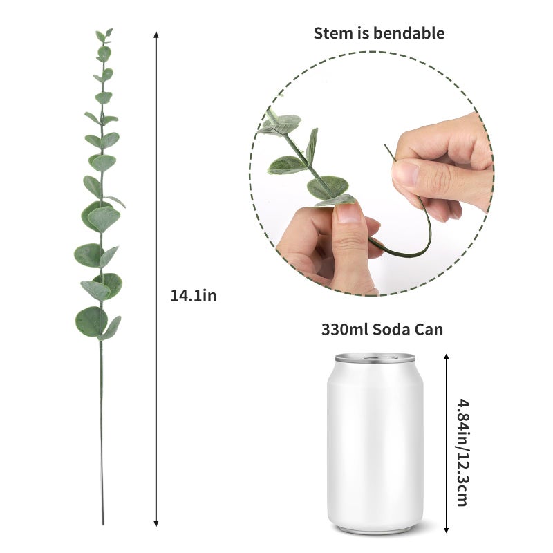 CEWOR 8pcs Eucalyptus Stems Decor 14.1 Inch Artificial Eucalyptus Leaves Fake Greenery Branches for Wedding Centerpiece Flower Floral Arrangement Farmhouse Home Decoration - Image 2
