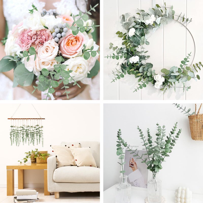 CEWOR 8pcs Eucalyptus Stems Decor 14.1 Inch Artificial Eucalyptus Leaves Fake Greenery Branches for Wedding Centerpiece Flower Floral Arrangement Farmhouse Home Decoration - Image 4