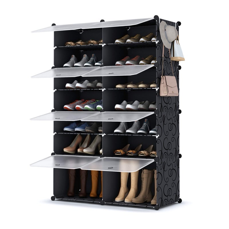 HOMIDEC Shoe Rack 2 x 7 Tier Shoe Storage Cabinet 28 Pair Plastic Shoe Shelves Organizer for Closet Hallway Bedroom Entryway