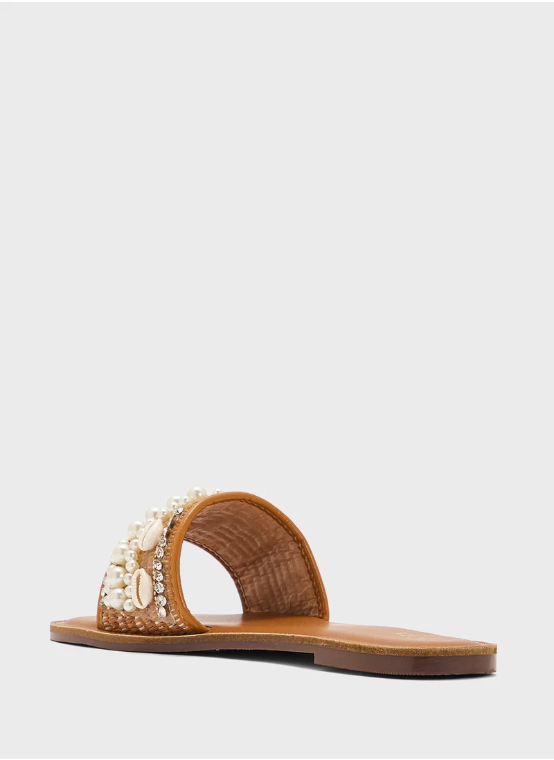 ايلا Flat Sandal With Pearl Strap