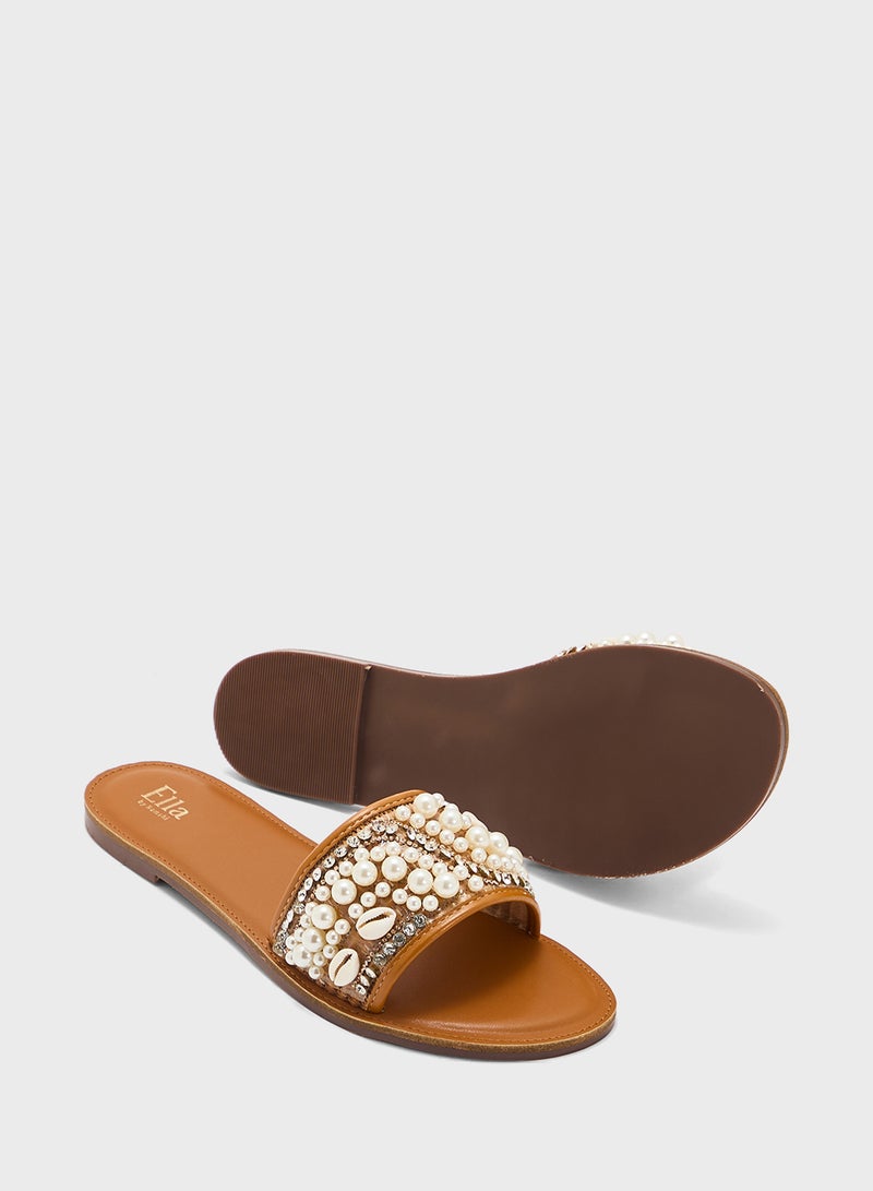 ELLA Flat Sandal With Pearl Strap  - Image 3