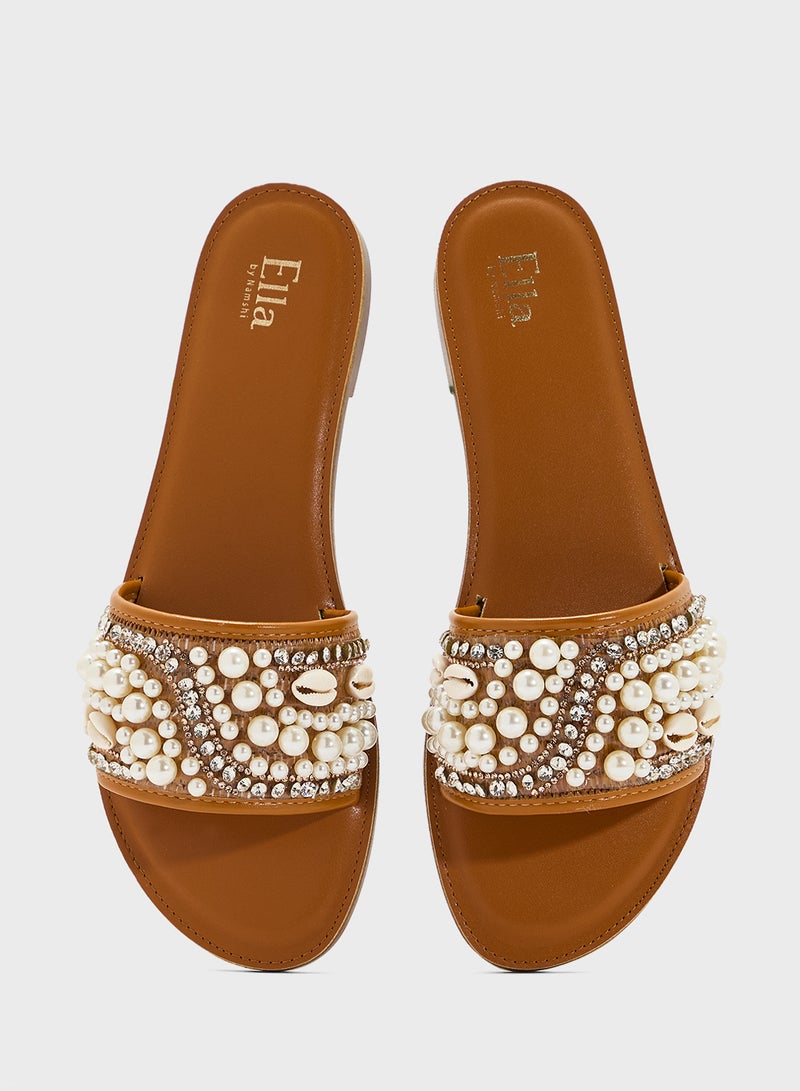 ELLA Flat Sandal With Pearl Strap  - Image 4