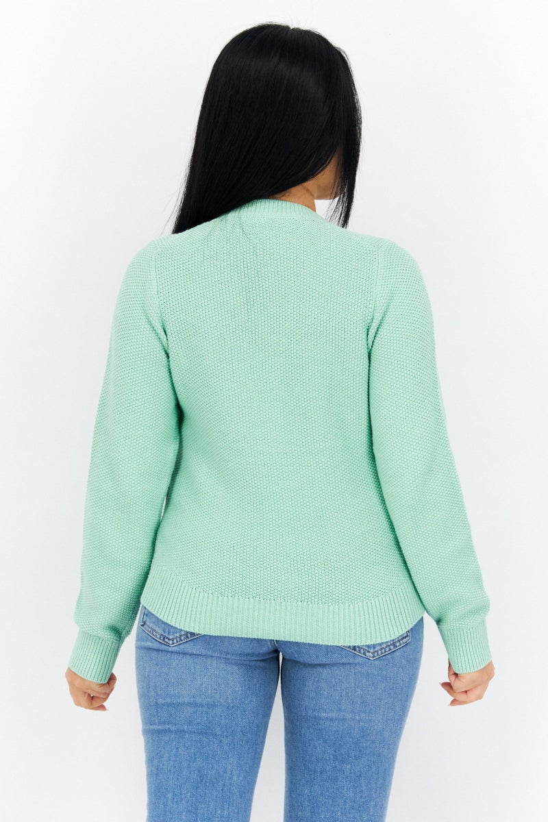 Lyle & Scott Women V-Neck Long Sleeve Embroidered Logo Cardigans, Pale Teal  - Image 4