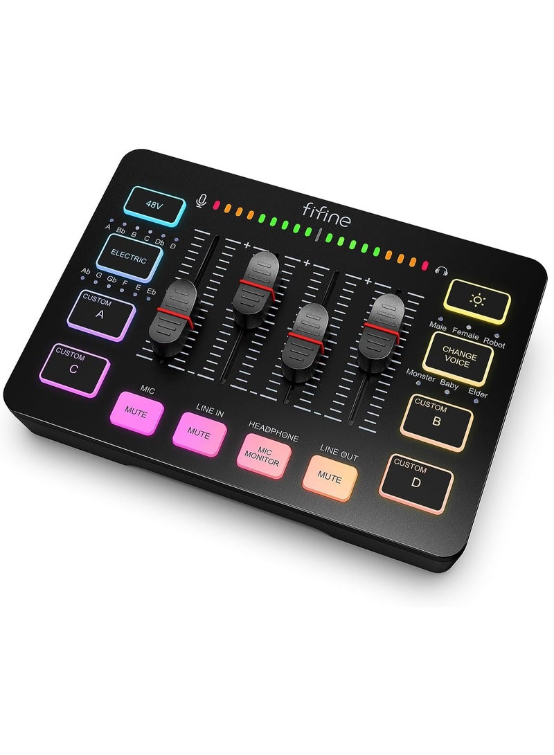 FIFINE AmpiGame SC3 Gaming Audio Mixer with XLR Microphone Interface, RGB PC Mixer for Streaming and Podcasting - Image 1