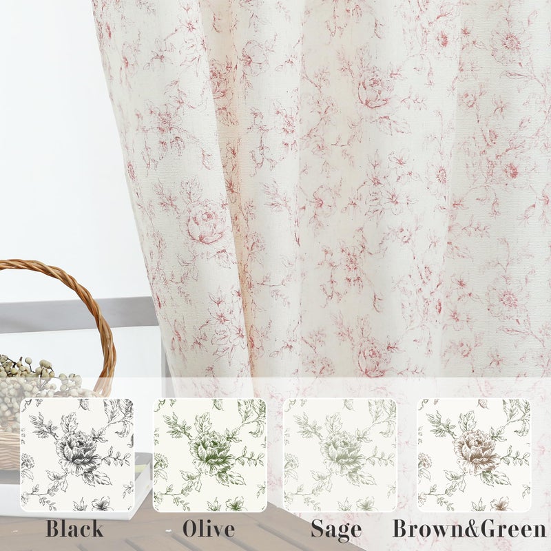 Lino Rosa Pink Curtains for Nursery Girls Bedroom,French Country Sheer Blush Floral Victorian Toile Whimsical Pastel Dusty Rose Cottagecore Elegant Linen Curtains for Living Room Baby Kid 96 In Long 2 Panel Set - Image 4