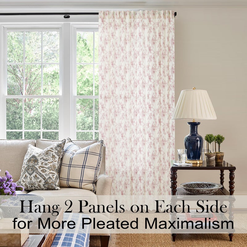 Lino Rosa Pink Curtains for Nursery Girls Bedroom,French Country Sheer Blush Floral Victorian Toile Whimsical Pastel Dusty Rose Cottagecore Elegant Linen Curtains for Living Room Baby Kid 96 In Long 2 Panel Set - Image 3
