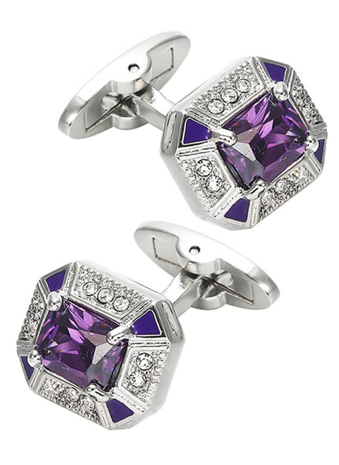 Jonwo Rectangle Crystal Silver Tone Cufflinks For Men Purplebluetransparent Crystals Men'S Cuff Link Set For Wedding Shirt Party Business Birthday Anniversary Dress (Purple Crystal)  - Image 1