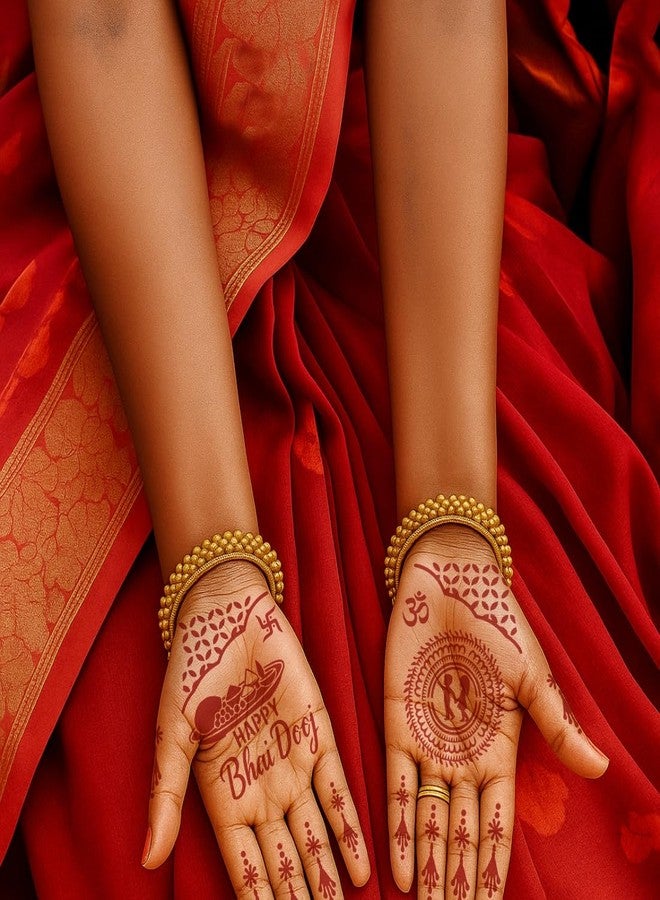 Komstec Bhai Dooj Art with Brother & Sister Full Hand Mehndi Stencil Sticker for Women, Girls & Festival - Image 5