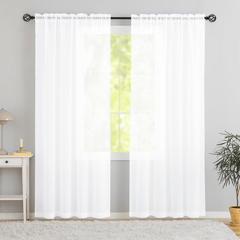 Karseteli Semi Voile Sheer Curtains 45 Inches Long 2 Panels Rod Pocket Window Treatment for Living Room Bedroom Dining Room(Optical White 52"" W x 45"" L) - Image 3