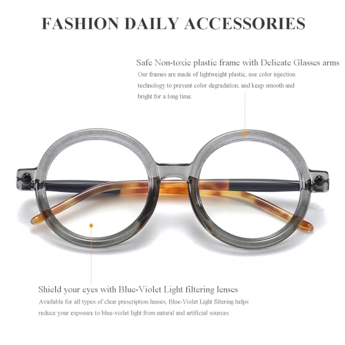 Gleyemor Retro Round Blue Light Glasses for Men Women 90s Vintage Costume Cosplay Glasses (Translucent Grey) - Image 3