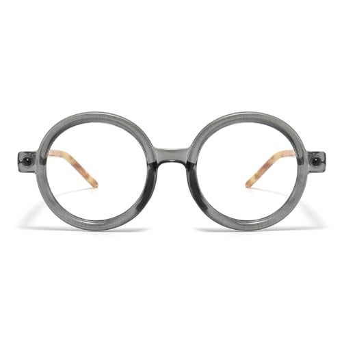 Gleyemor Retro Round Blue Light Glasses for Men Women 90s Vintage Costume Cosplay Glasses (Translucent Grey) - Image 2