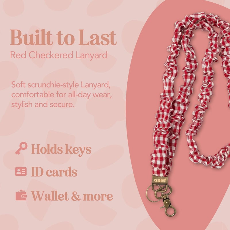 ANDI Neck Lanyard For Women - Scrunchie Cute Lanyard for Keys, Id Card Holder, Wallet - Aesthetic Long Lanyard (Red Checkered) - Image 3