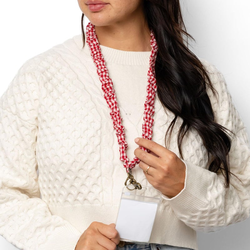 ANDI Neck Lanyard For Women - Scrunchie Cute Lanyard for Keys, Id Card Holder, Wallet - Aesthetic Long Lanyard (Red Checkered) - Image 2