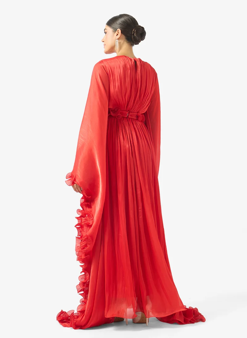 جولدن ابل Belted Ruffle Sleeved Dress