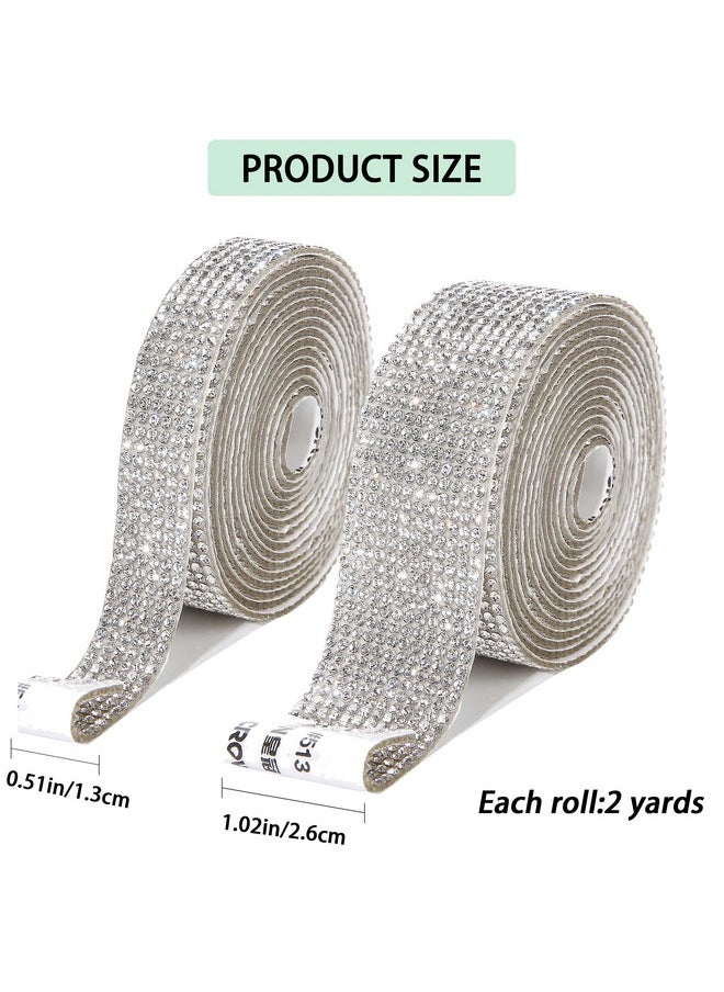 KesaPlan - 2 Rolls/ 4 Yards Self Adhesive Crystal Rhinestone Diamond Ribbon, Bling Rhinestones Sticker Diy Car Decoration Sticker Glitter Rhinestones Crystal Gem Stickers For Car And Gift Decoration (Silver) - Image 1