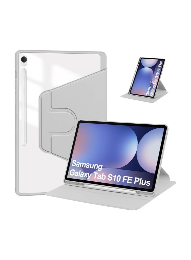 VKL Case for Samsung Galaxy Tab S10 FE+/FE Plus 13.1-inch (2025) Tablet Leather Case with Auto Wake/Sleep, 360° Rotation Stand Cover Acrylic Clear Back Cover with Pencil Holder (Grey) - Image 1