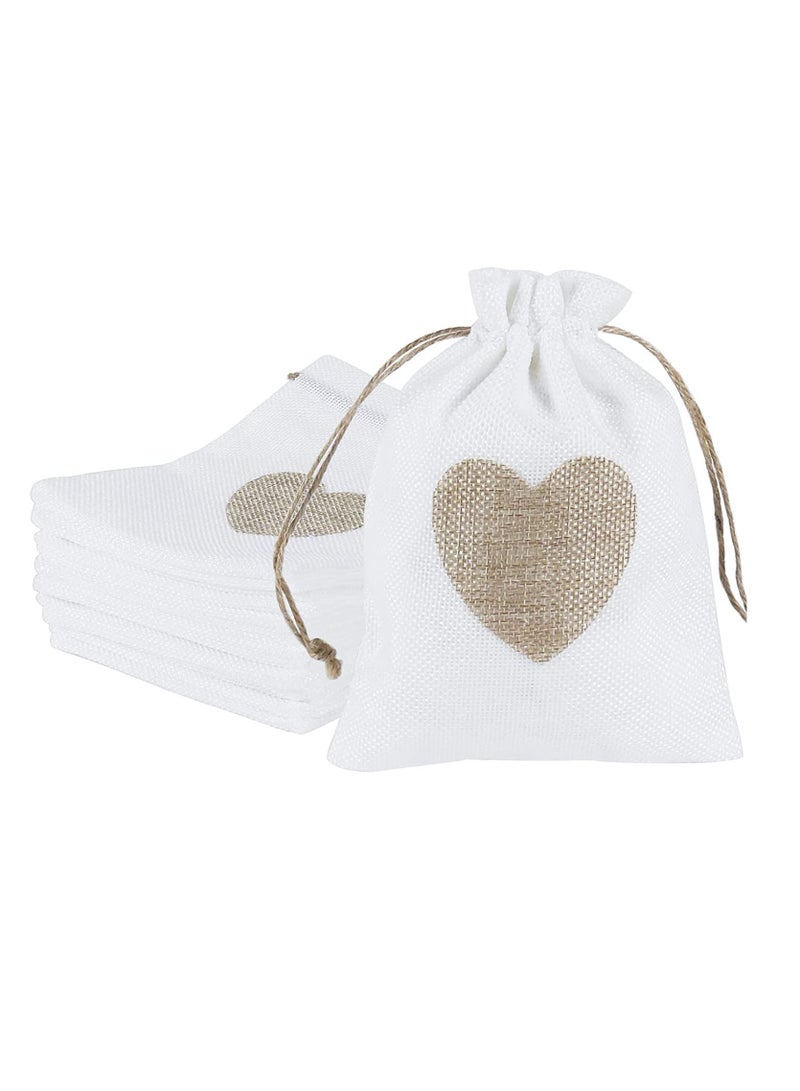 NIBEMINENT Burlap Bags, Drawstring Gift Bags with Heart Hessian Jute, 20 Pcs Jewelry Candy Pouches, for Wedding, Baby Shower Party Favors DIY Craft, Grain, Spice Storage Small Object (14x10cm) - Image 1