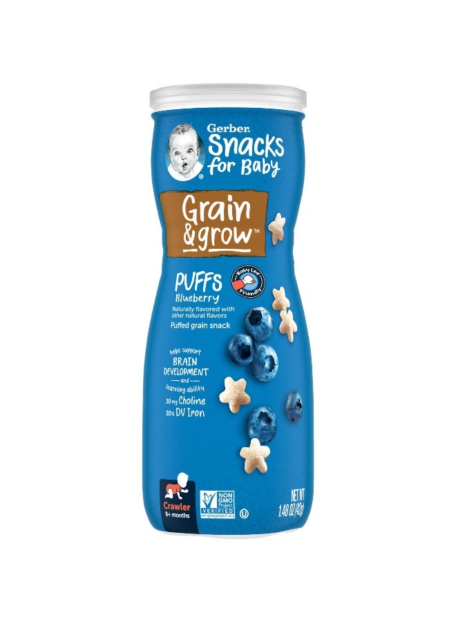 Gerber Gerber, Snacks for Baby, Grain & Grow, Puffs, Puffed Grain Snack, 8+ Months, Blueberry, 1.48 oz (42 g)  - Image 1