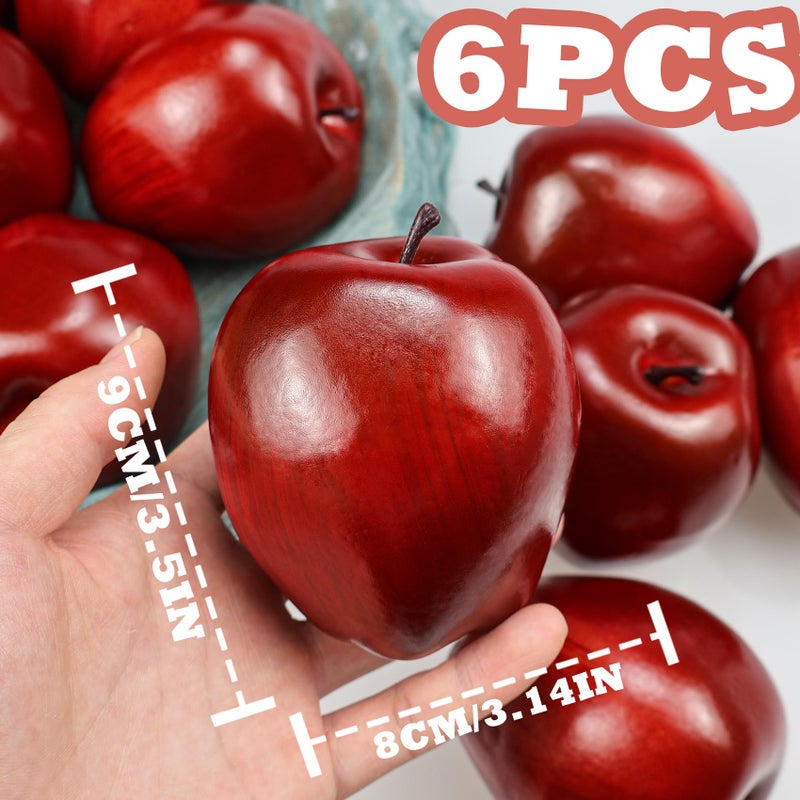 Lorigun Artificial Apples Fake Fruits Red Delicious Apples for Decoration, Decorative Fruit, Faux Big Red Apple 6 Pcs - Image 2