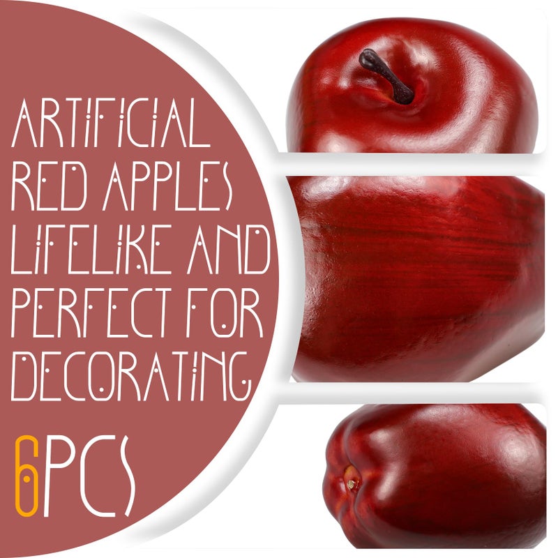 Lorigun Artificial Apples Fake Fruits Red Delicious Apples for Decoration, Decorative Fruit, Faux Big Red Apple 6 Pcs - Image 3