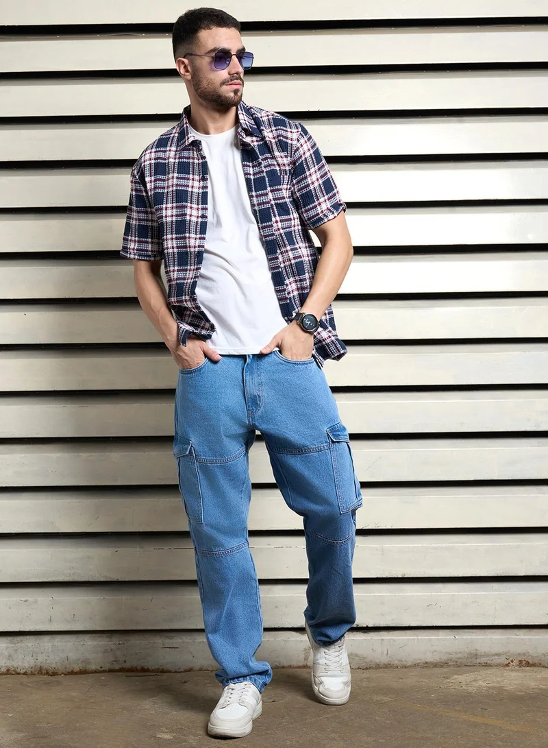 هاي ستار Men's Indigo 100% Cotton Bleached Full Length Straight Fit Jeans