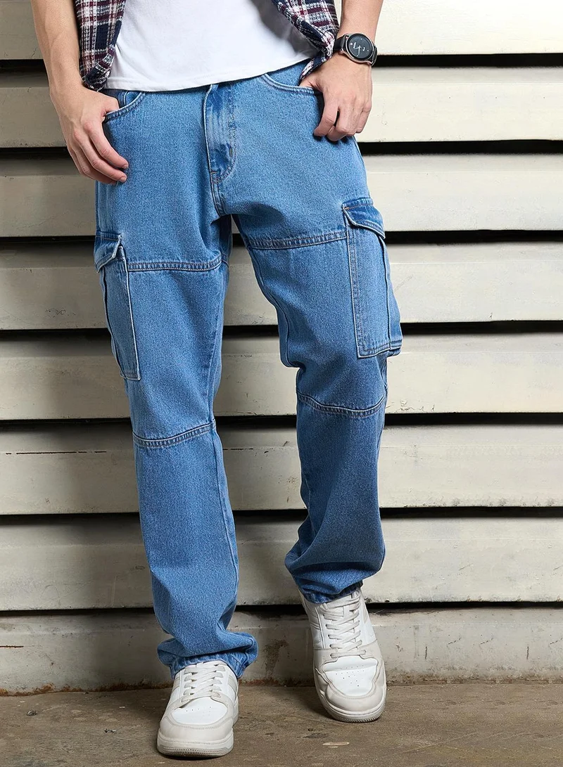 هاي ستار Men's Indigo 100% Cotton Bleached Full Length Straight Fit Jeans