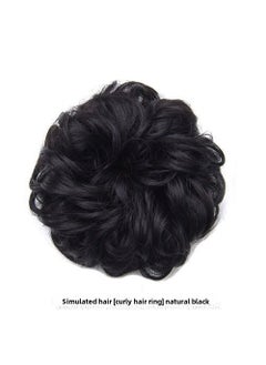 Generic Synthetic Ponytail Hairpiece Floral Bun Scrunchie Curls-Natural Black 