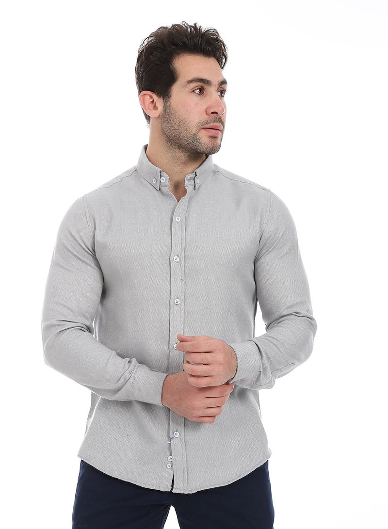 Andora Classic Heather Cotton Long Sleeve Shirt_Grey - Image 1