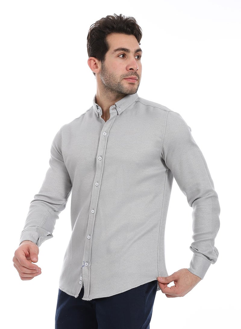 Andora Classic Heather Cotton Long Sleeve Shirt_Grey - Image 2
