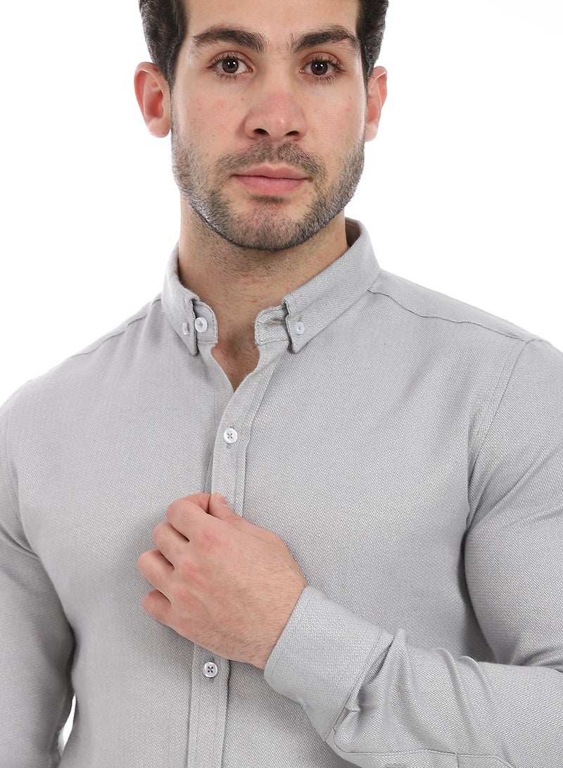 Andora Classic Heather Cotton Long Sleeve Shirt_Grey - Image 4