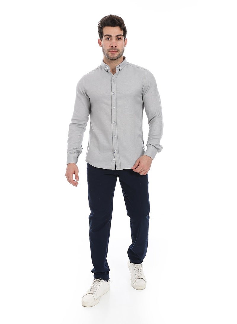 Andora Classic Heather Cotton Long Sleeve Shirt_Grey - Image 5