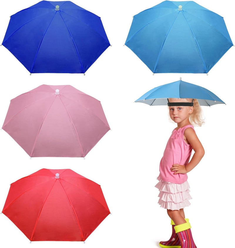 MUFEKUM 4 Pack 20.5" Hands-Free Head Umbrella Hats for Kids, Multicolor Folding Waterproof Umbrella Cap With Head Strap for Outdoor Party, Fishing, Sun, Rain, Snowy, Beach, Hiking - Image 1