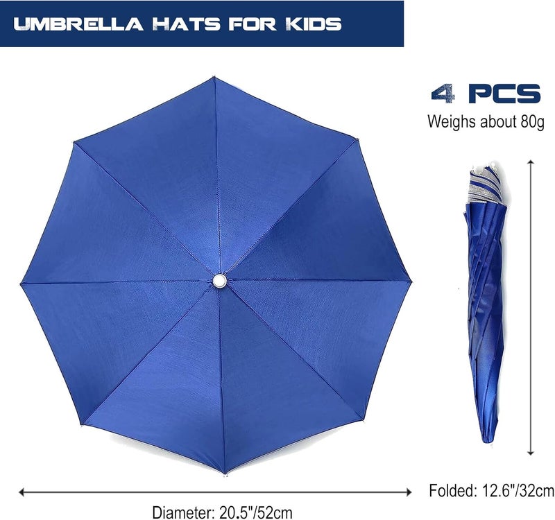 MUFEKUM 4 Pack 20.5" Hands-Free Head Umbrella Hats for Kids, Multicolor Folding Waterproof Umbrella Cap With Head Strap for Outdoor Party, Fishing, Sun, Rain, Snowy, Beach, Hiking - Image 2
