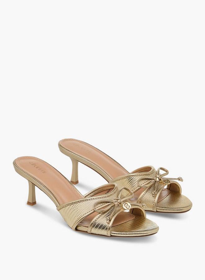 Celeste Women's Bow Detail Slip-On Sandals with Flared Heels - Image 3