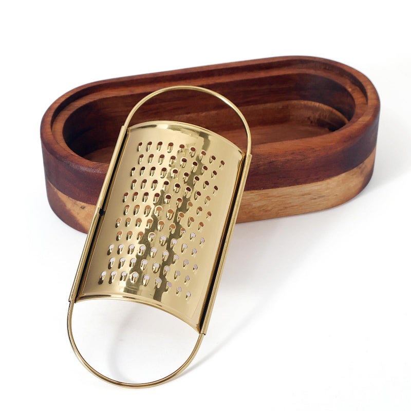 ROQILA Box Cheese Grater With Container Stainless Steel Parmesan Cheese Grater With Wood Handle Shredder Zester Grater Box Kitchen Handheld Cheese Spoon Grater-Gold Colour (Without Handle) - Image 1