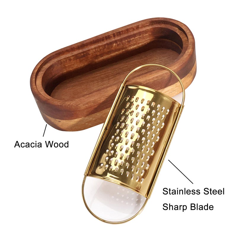 ROQILA Box Cheese Grater With Container Stainless Steel Parmesan Cheese Grater With Wood Handle Shredder Zester Grater Box Kitchen Handheld Cheese Spoon Grater-Gold Colour (Without Handle) - Image 2