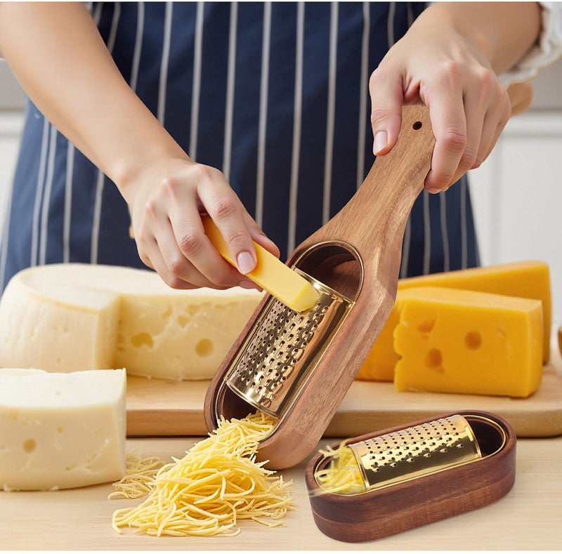 ROQILA Box Cheese Grater With Container Stainless Steel Parmesan Cheese Grater With Wood Handle Shredder Zester Grater Box Kitchen Handheld Cheese Spoon Grater-Gold Colour (Without Handle) - Image 5