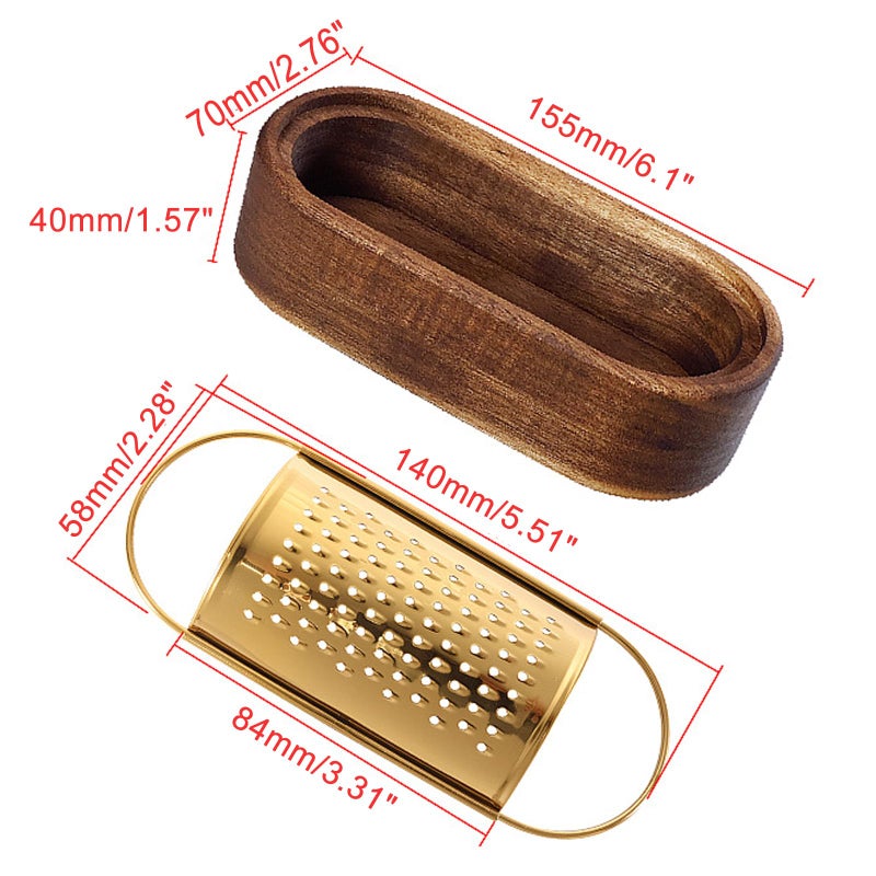ROQILA Box Cheese Grater With Container Stainless Steel Parmesan Cheese Grater With Wood Handle Shredder Zester Grater Box Kitchen Handheld Cheese Spoon Grater-Gold Colour (Without Handle) - Image 3