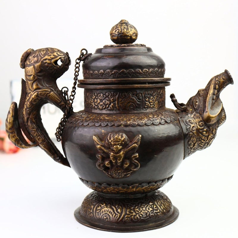 Bhunes Bhunes Brass Surahi Kettles Vintage Ewer Pitcher Pot Jug Handcrafted Decorative Gift Home Dcor Capacity 400MlBrown 7 Inch 1 Piece  - Image 1