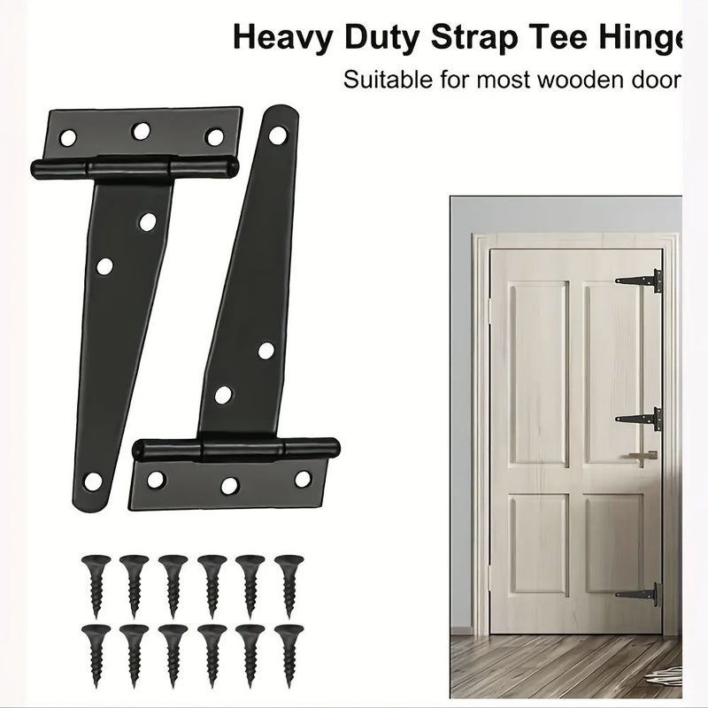 3pcs Heavy Duty T Shaped Hinges Black Outdoor for Barn Doors Gates - Image 5