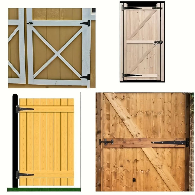 3pcs Heavy Duty T Shaped Hinges Black Outdoor for Barn Doors Gates - Image 4