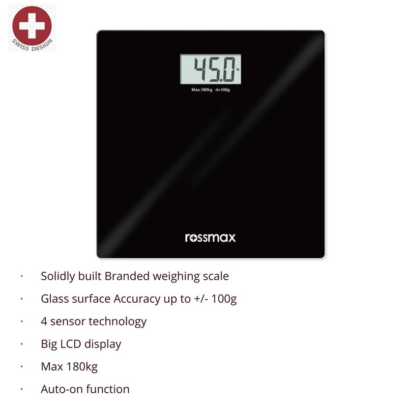 Rossmax آلة وزن رقمية شخصية تلقائية WB105 مع شاشة LCD كبيرة | تقنية سويسرية بأربعة حساسات لقياس الوزن بدقة للجسم - Image 4